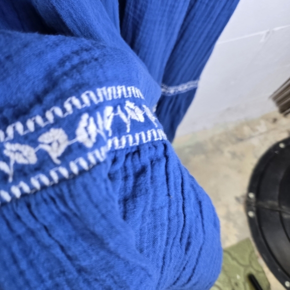 Old Navy Blue Crinkle Crepe Embroidered Peasant Boho Long Maxi Dress Plus Xxl - Picture 7 of 9